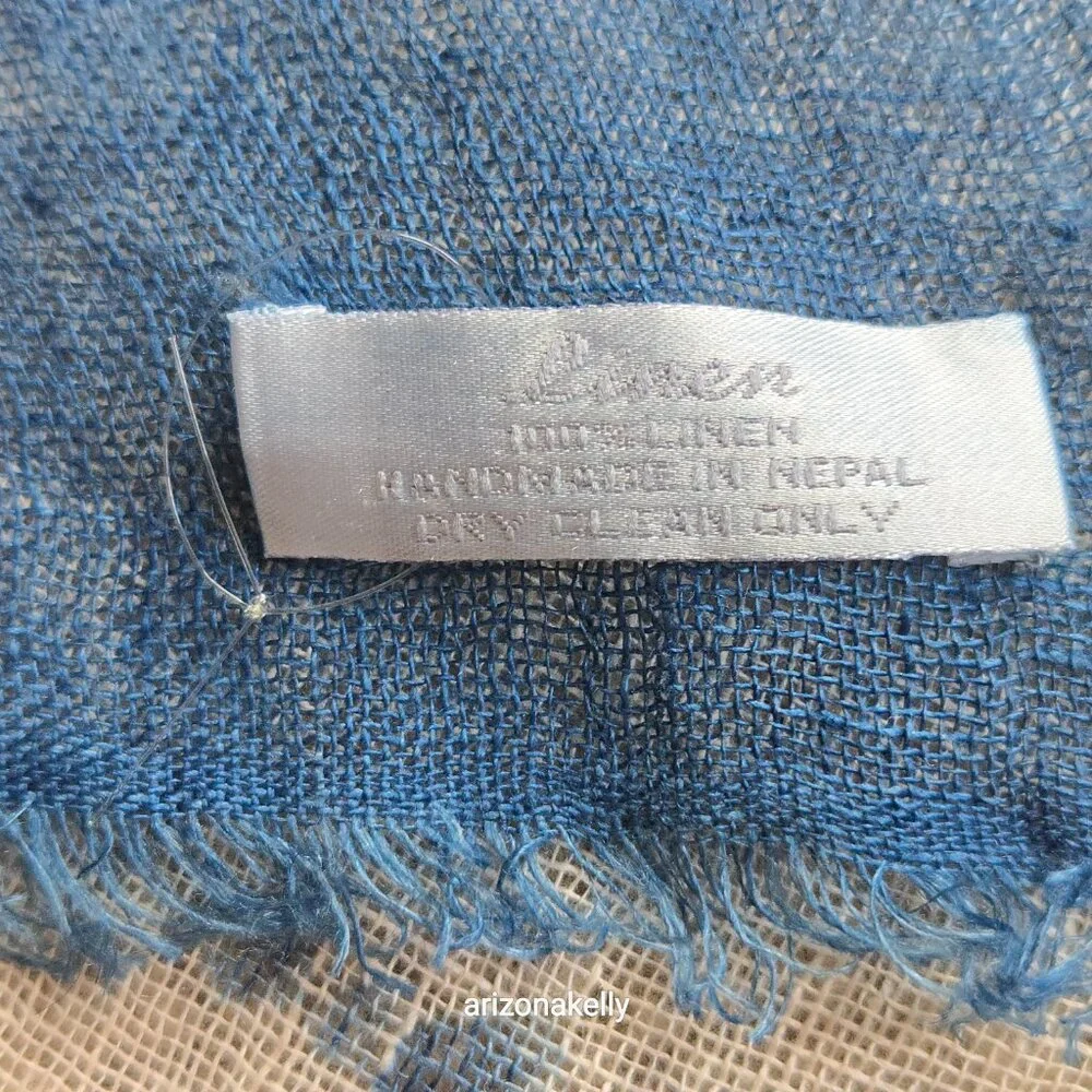 NWOT Linen Scarf Tie Dye Denim Blue & Ivory